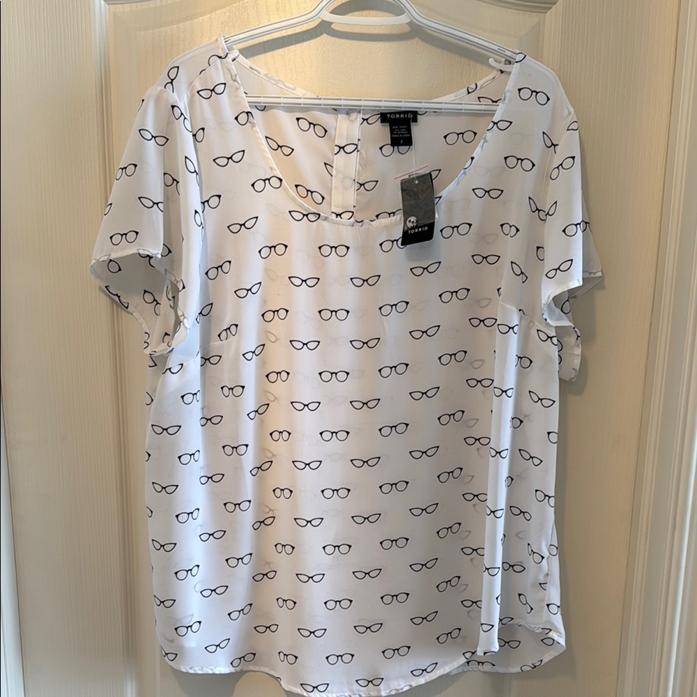 White Eyeglass Print Women's Top